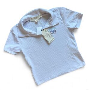 NWT Youth Girls No Comment Ribbed Tennis Racket Embroidered Top Blouse - Sz M